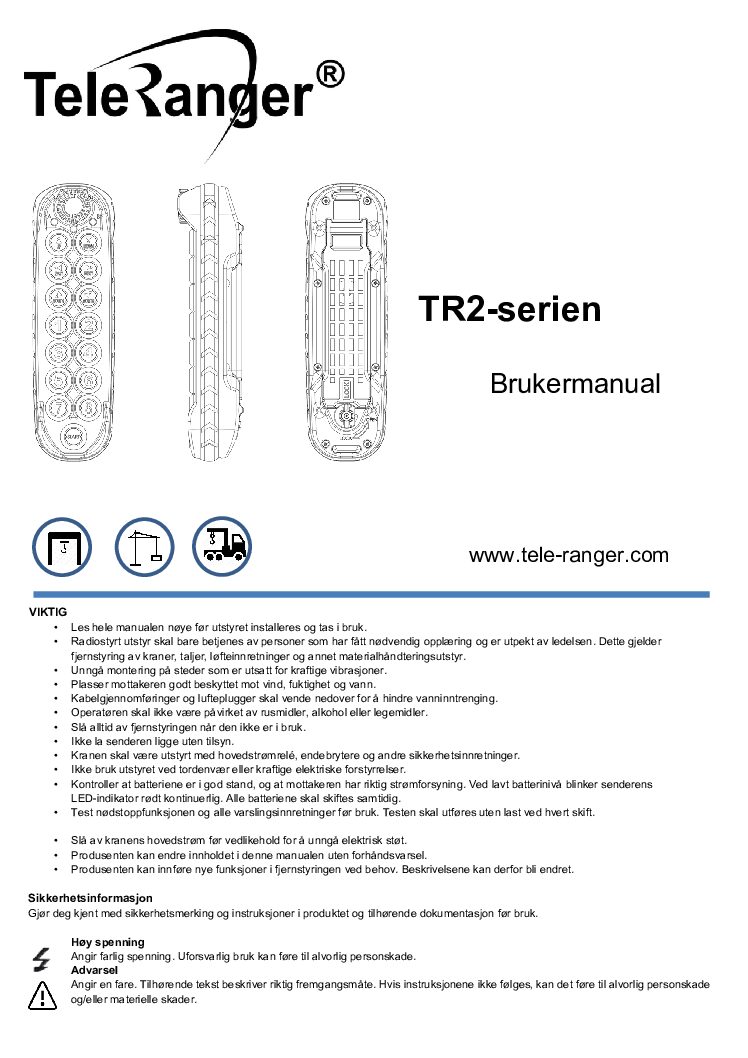 Forside: TeleRanger_TR2_Brukermanual_NO_Mythen_Mek